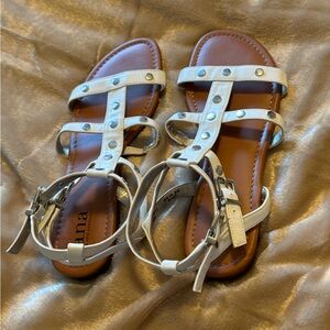 a.n.a White and Brown Gladiator Style Sandals with Adjustable Straps